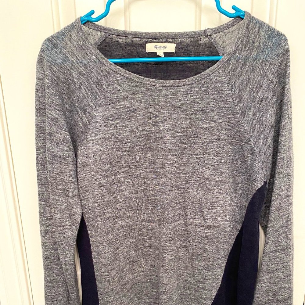 Madewell gray & navy linen top